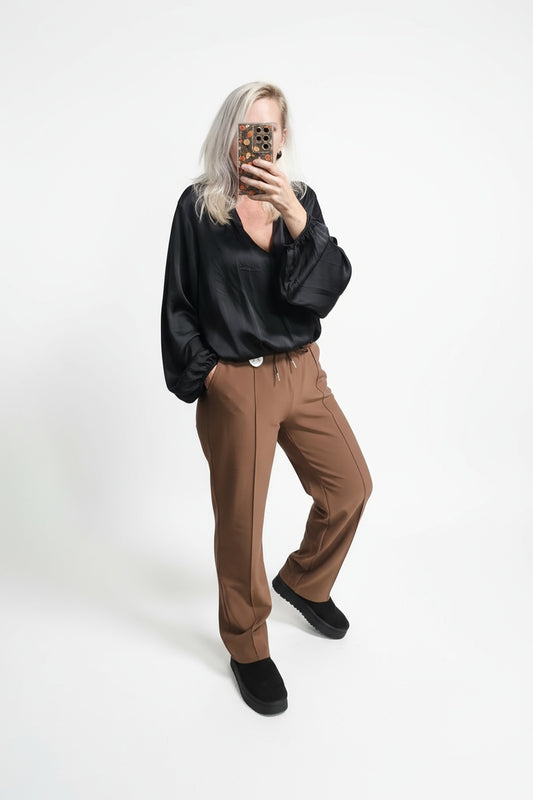 Travel broek met naad bruin