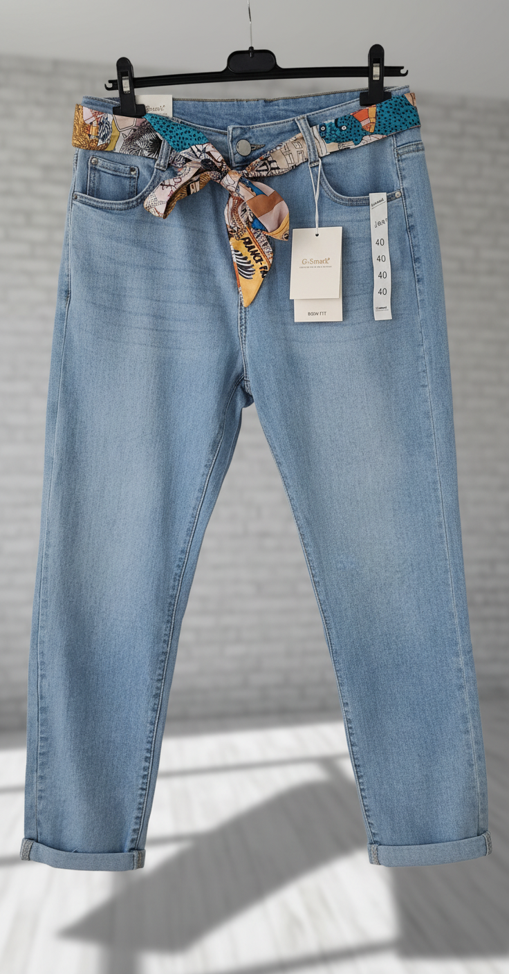 Jeans met satijnen riem